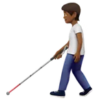 person with white cane: medium-dark skin tone para a plataforma Apple