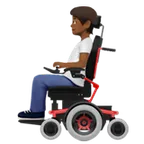 person in motorized wheelchair: medium-dark skin tone สำหรับแพลตฟอร์ม Apple