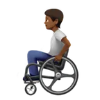 person in manual wheelchair: medium-dark skin tone สำหรับแพลตฟอร์ม Apple