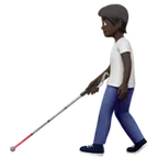 person with white cane: dark skin tone para la plataforma Apple