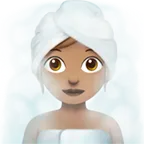 woman in steamy room: medium skin tone สำหรับแพลตฟอร์ม Apple