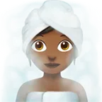 woman in steamy room: medium-dark skin tone لمنصة Apple