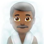 man in steamy room: medium-dark skin tone til Apple platform