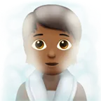 person in steamy room: medium-dark skin tone untuk platform Apple