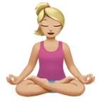 woman in lotus position: medium-light skin tone para a plataforma Apple