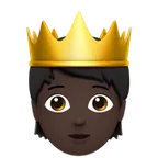 person with crown: dark skin tone untuk platform Apple