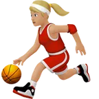 woman bouncing ball: medium-light skin tone لمنصة Apple