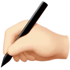 writing hand: light skin tone untuk platform Apple