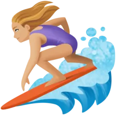 woman surfing: medium-light skin tone สำหรับแพลตฟอร์ม Facebook