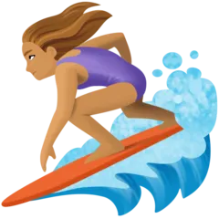 woman surfing: medium skin tone สำหรับแพลตฟอร์ม Facebook