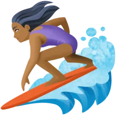 woman surfing: medium-dark skin tone สำหรับแพลตฟอร์ม Facebook