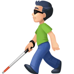man with white cane: light skin tone สำหรับแพลตฟอร์ม Facebook