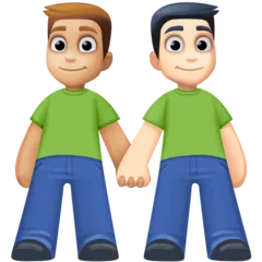 men holding hands: medium-light skin tone, light skin tone para a plataforma Facebook