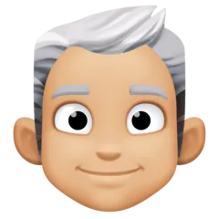 Facebook platformu için man: medium-light skin tone, white hair