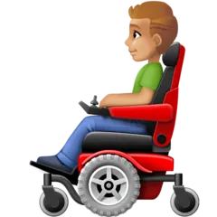 man in motorized wheelchair: medium-light skin tone untuk platform Facebook