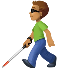 man with white cane: medium skin tone för Facebook-plattform