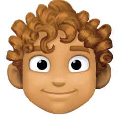 Facebook platformu için man: medium skin tone, curly hair