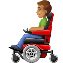 man in motorized wheelchair: medium skin tone alustalla Facebook