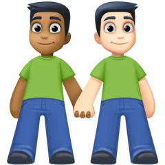 men holding hands: medium-dark skin tone, light skin tone para a plataforma Facebook