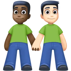 men holding hands: dark skin tone, light skin tone para a plataforma Facebook