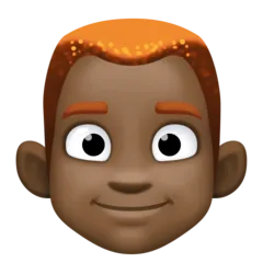 Facebook platformu için man: dark skin tone, red hair