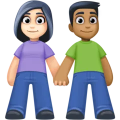 woman and man holding hands: light skin tone, medium-dark skin tone para a plataforma Facebook