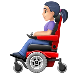 woman in motorized wheelchair: light skin tone لمنصة Facebook