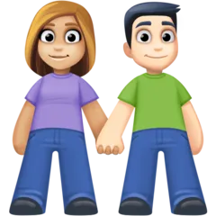 woman and man holding hands: medium-light skin tone, light skin tone for Facebook platform