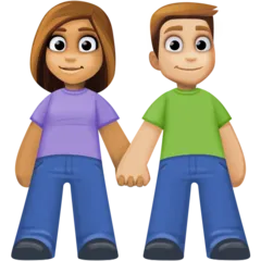 woman and man holding hands: medium skin tone, medium-light skin tone for Facebook platform