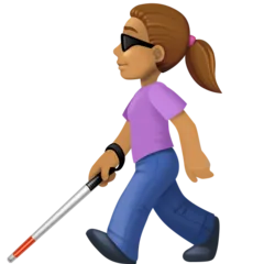 woman with white cane: medium skin tone för Facebook-plattform