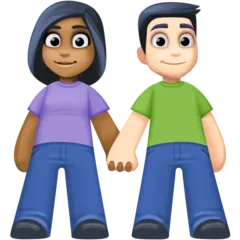 woman and man holding hands: medium-dark skin tone, light skin tone for Facebook platform