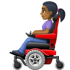woman in motorized wheelchair: medium-dark skin tone สำหรับแพลตฟอร์ม Facebook
