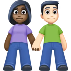 woman and man holding hands: dark skin tone, light skin tone for Facebook platform