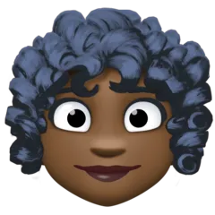 Facebook platformu için woman: dark skin tone, curly hair