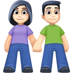 woman and man holding hands: light skin tone สำหรับแพลตฟอร์ม Facebook