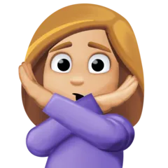 woman gesturing NO: medium-light skin tone para a plataforma Facebook