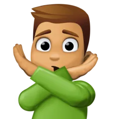 man gesturing NO: medium skin tone لمنصة Facebook