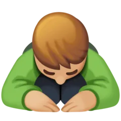 man bowing: medium-light skin tone for Facebook platform