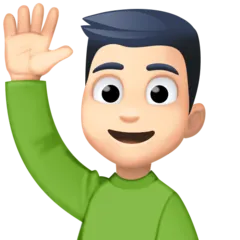 man raising hand: light skin tone for Facebook platform