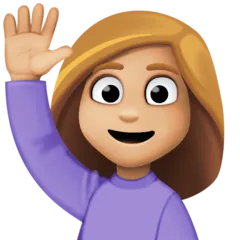 woman raising hand: medium-light skin tone per la piattaforma Facebook
