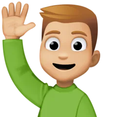 man raising hand: medium-light skin tone สำหรับแพลตฟอร์ม Facebook