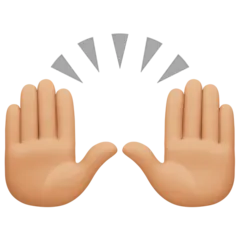 raising hands: medium-light skin tone untuk platform Facebook