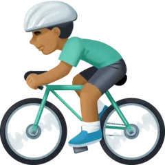 man biking: medium-dark skin tone for Facebook platform