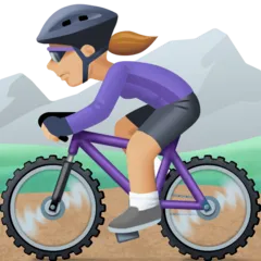 Facebookプラットフォームのwoman mountain biking: medium-light skin tone