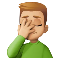 man facepalming: medium-light skin tone untuk platform Facebook