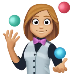 woman juggling: medium-light skin tone for Facebook platform