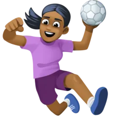 woman playing handball: medium-dark skin tone for Facebook platform
