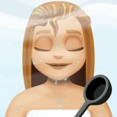 woman in steamy room: medium-light skin tone for Facebook platform