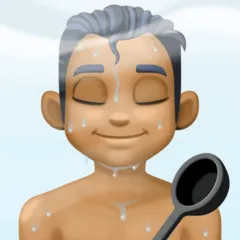 person in steamy room: medium-dark skin tone untuk platform Facebook