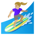 woman surfing: medium-light skin tone สำหรับแพลตฟอร์ม Google